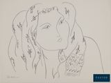un dessin représentant une femme aux cheveux longs portant un foulard