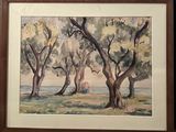 une photo d'un tableau représentant des arbres, dans un cadre