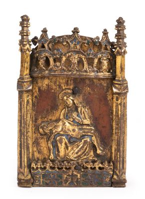 BAISER DE PAIX en alliage cuivreux rehaussé d'émail vert et bleu repré - Photo 1