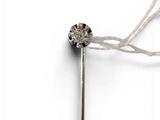 a silver stick with a flower on it on a white surface