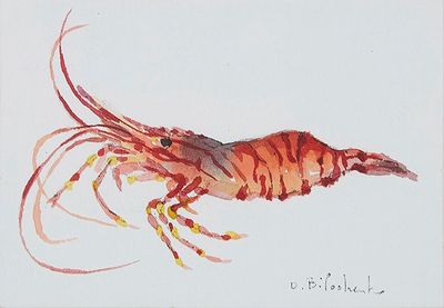 "Bouquet", aquarelle et encre, signée en bas à gauche.