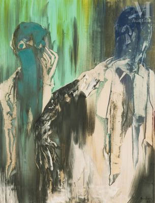 un tableau représentant deux personnes debout l'une à côté de l'autre