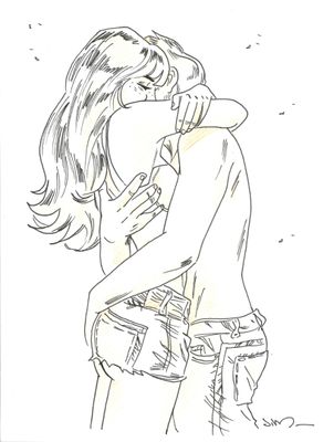 dessin représentant un homme et une femme enlacés