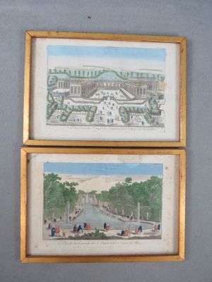Deux vues d'optique, gravures en couleurs représentant "Vue …