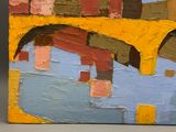 une peinture représentant un pont au-dessus d'une étendue d'eau