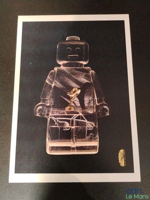 photo encadrée représentant un bonhomme Lego avec un oiseau sur l'épaule