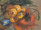 a painting of flowers in a vase on a table