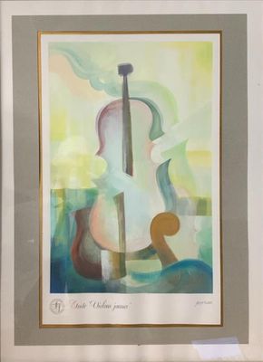 Arnold TOUBEIX (1950) Etude de violon jaune. Lithographie