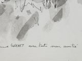 a drawing of a group of people riding horses in the snow