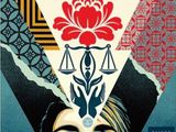 an image of a poster with a woman ' s face and scales on it