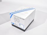 a white box with a blue stripe on it