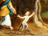 an image of a painting of a woman holding a child ' s hand