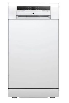 a white dishwasher sitting on top of a white counter