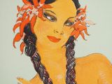 painting of a woman with braids and a flower in her hair
