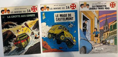trois bandes dessinées sont alignées sur une surface blanche