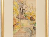 une image représentant une aquarelle d'un sentier dans un parc