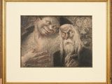 une image représentant un dessin de deux singes et d'un homme