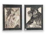 une paire de dessins en noir et blanc représentant un homme et une femme