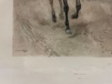 a drawing of a man riding a horse on the beach