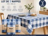 Lot de 3 nappes bleues à carreaux