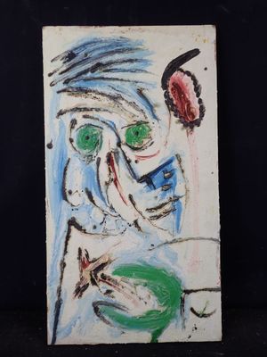 une image représentant un tableau d'un homme aux yeux verts sur fond noir