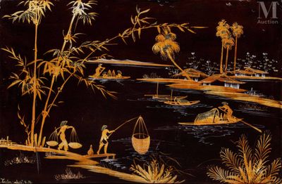une image représentant un tableau où l'on voit des personnes à bord d'un bateau sur un plan d'eau