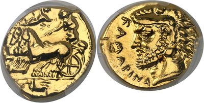 a gold coin with an image of a man on it