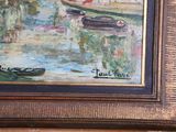 a picture of a painting of boats on the water
