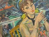 un tableau représentant une femme assise à une table