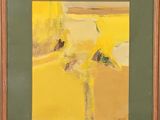 an oil painting of a yellow and green painting on a green background