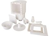 a picture of a white toilet and accessories on a white background
