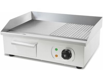 Plancha électrique 3000W inox, surface lisse & rainurée 55x3…