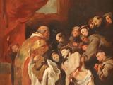 an oil painting of a group of people in a room