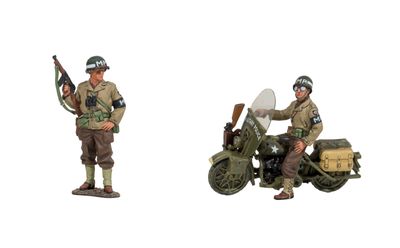 two figurines of a man on a motorcycle and a man on a motorcycle