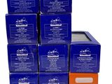 a stack of six boxes of blue boxes with orange boxes on them