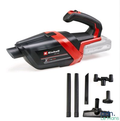 an image of a black and red corded vacuum with tools