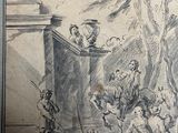 a drawing of a man on a horse with a bunch of animals