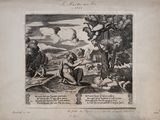 a drawing of a man sitting on a hill with animals