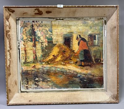 L LECOMTE - Scène de basse-cour