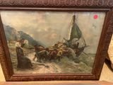 framed picture of a painting of a man on a boat in the water