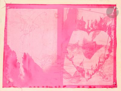 an image of a picture of a pink painting on a white wall