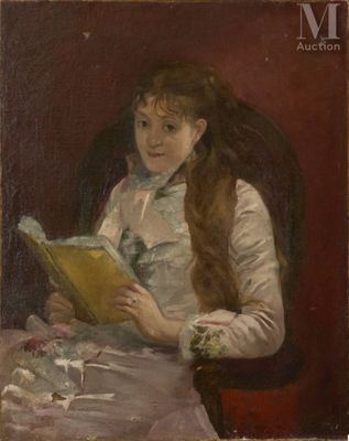 painting of a woman reading a book in a chair