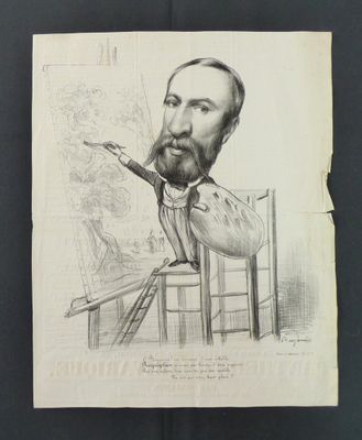 an old drawing of a man sitting in a chair with a knife in his hand