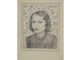 an old black and white drawing of a woman in a dress