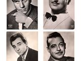 four black and white photos of a man in a suit and bow tie