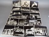 several black and white photos of a bunch of buildings on a table