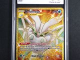 a close up of a pokemon card in a plastic case