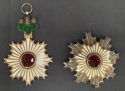 paire de pendentifs en forme d'étoile plaqués or, sertis de grenats