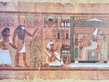 an image of a painting of egyptian women and men in front of a wall