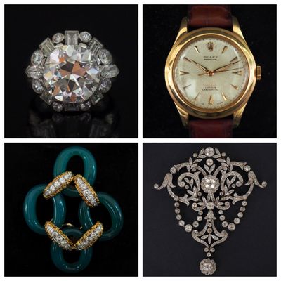 four different types of jewelry including a watch, broochet, and broochet broochet